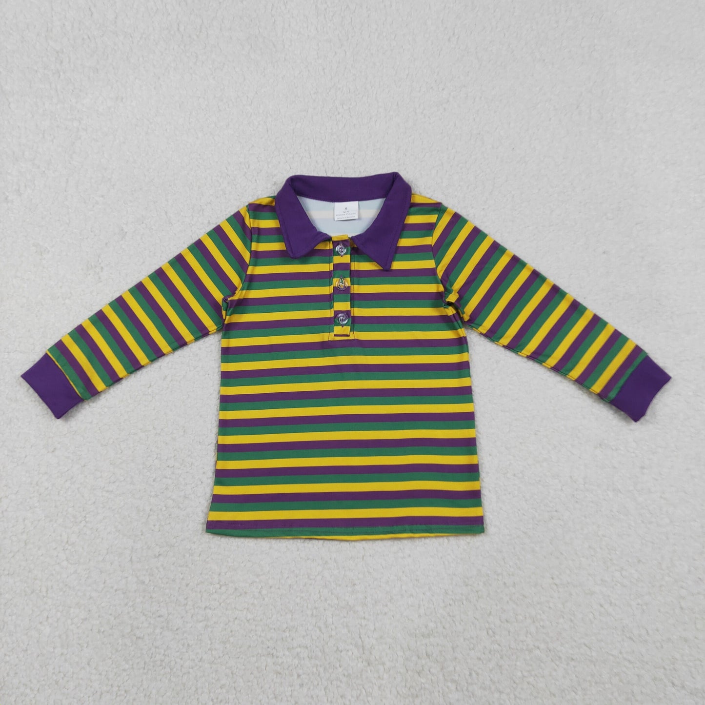 BT1358 Baby Boys Purple Yellow Green Stripe Mardigras Button Polo Shirts Top C12.1