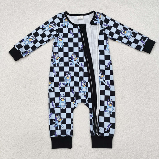 LR1910 Baby Kids Dogs checkered Zip Romper