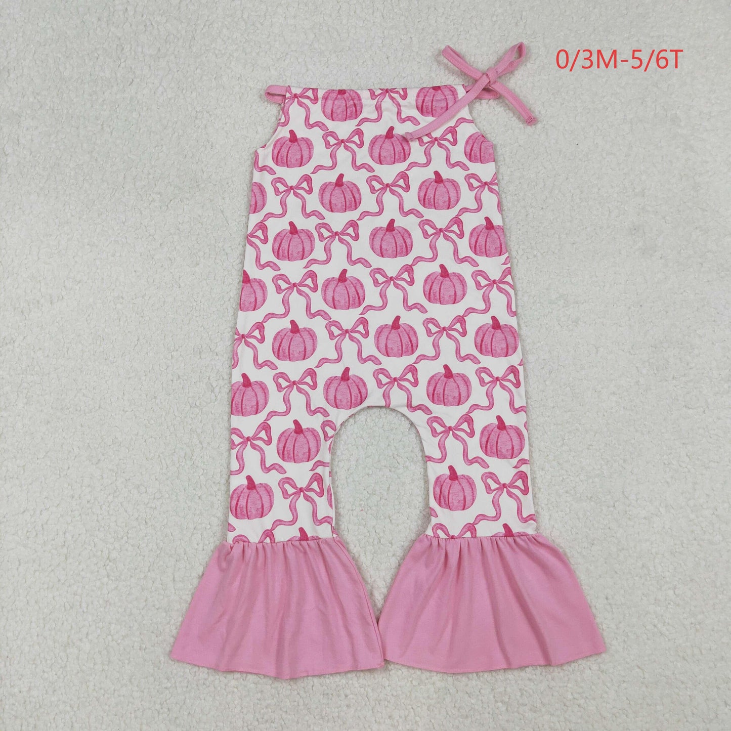 SR3200 Baby Girls Pink Strap Bows Pumpkins Plaid Bell Bottom Fall Jumpsuit C9.17
