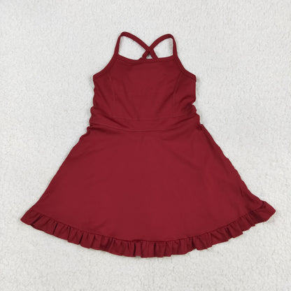 S0568 Baby Girls Dark Red Strap Shorts Yoga Knee Length Dress 7.24