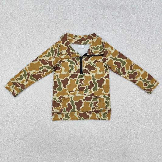 BT1039 Baby Boys Dark Khaki Camo Zip Pocket Pullovers Tops