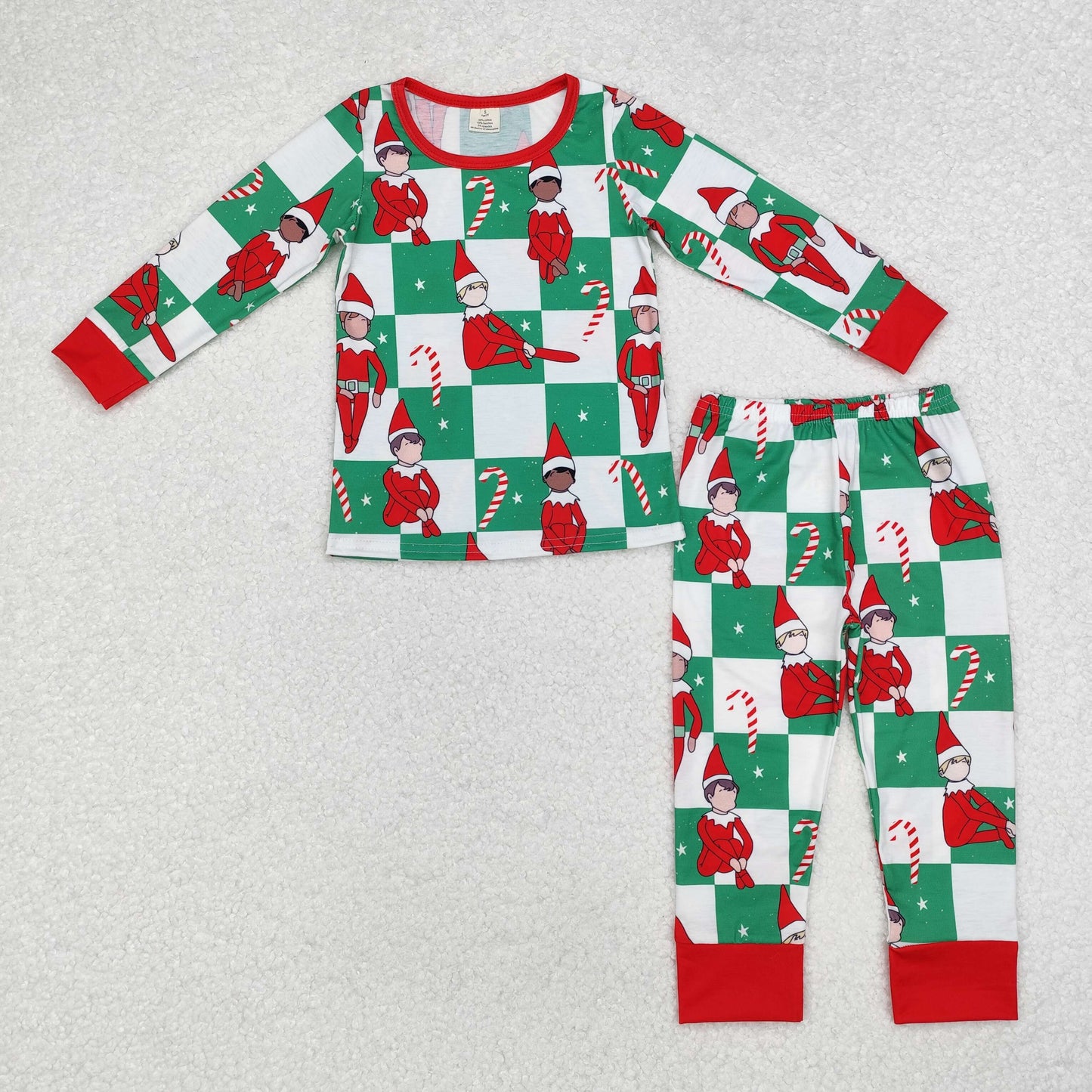 BLP0875 Baby Boys Green Christmas Shelf Top Pants Bamboo Pajamas Clothes Set