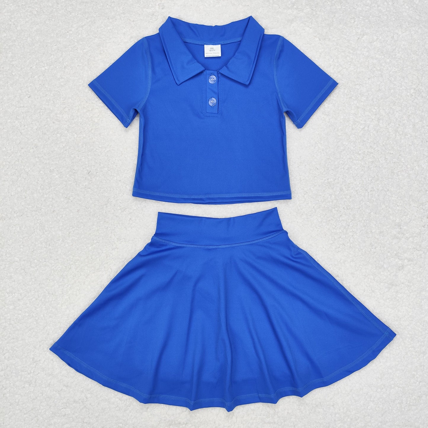 GSD1396 Baby Girls Royal Blue Buttons Shirt Skirt Active Wear Clothes Set