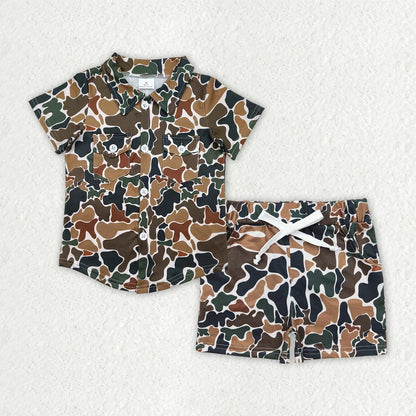 Sibling Baby Boys Camo Print Button Shirts Top Pockets Short Western Set C8.23