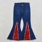 P0532 Dark denim pants with red sequins