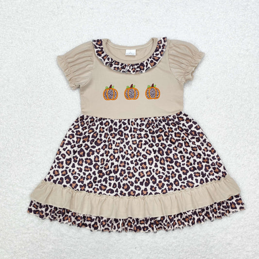 GSD1347 Embroidered leopard print pumpkin lace short-sleeved dress