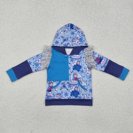 GT0890 Baby Girls Princess Blue Hooded Tee Shirts Tops