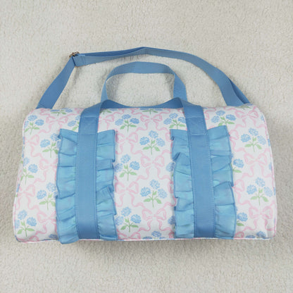 BA0294 Blue Ruffle Pink Bows Plaid Floral Gym Duffle Bag 4.22