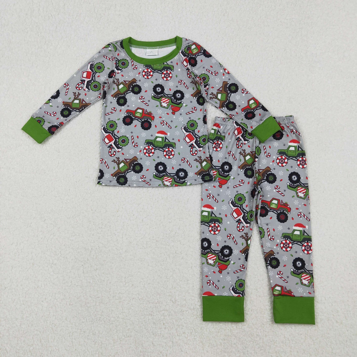 BLP1286 Baby Boys Trucks Candy Cane Top Pants Christmas Pajamas Set C10.31