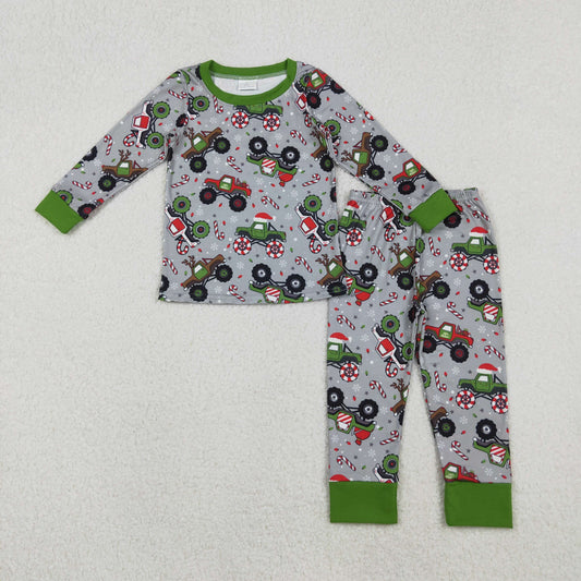 BLP1286 Baby Boys Trucks Candy Cane Top Pants Christmas Pajamas Set C10.31