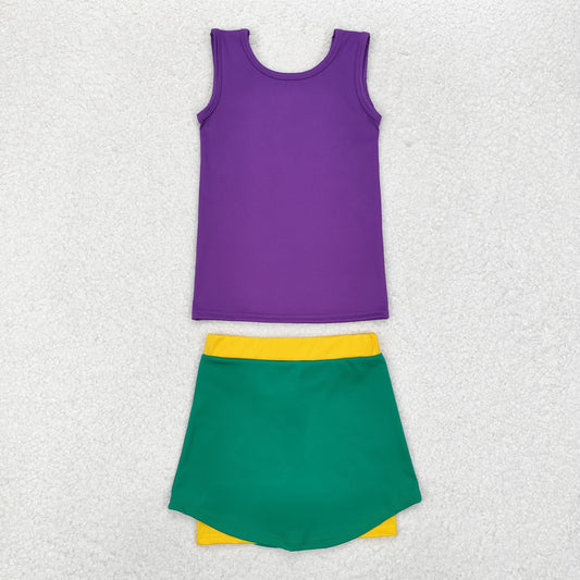 GSD1432 Baby Girls Mardi Gras Athletic Active Wear Top Shorts Skirts Clothes Set