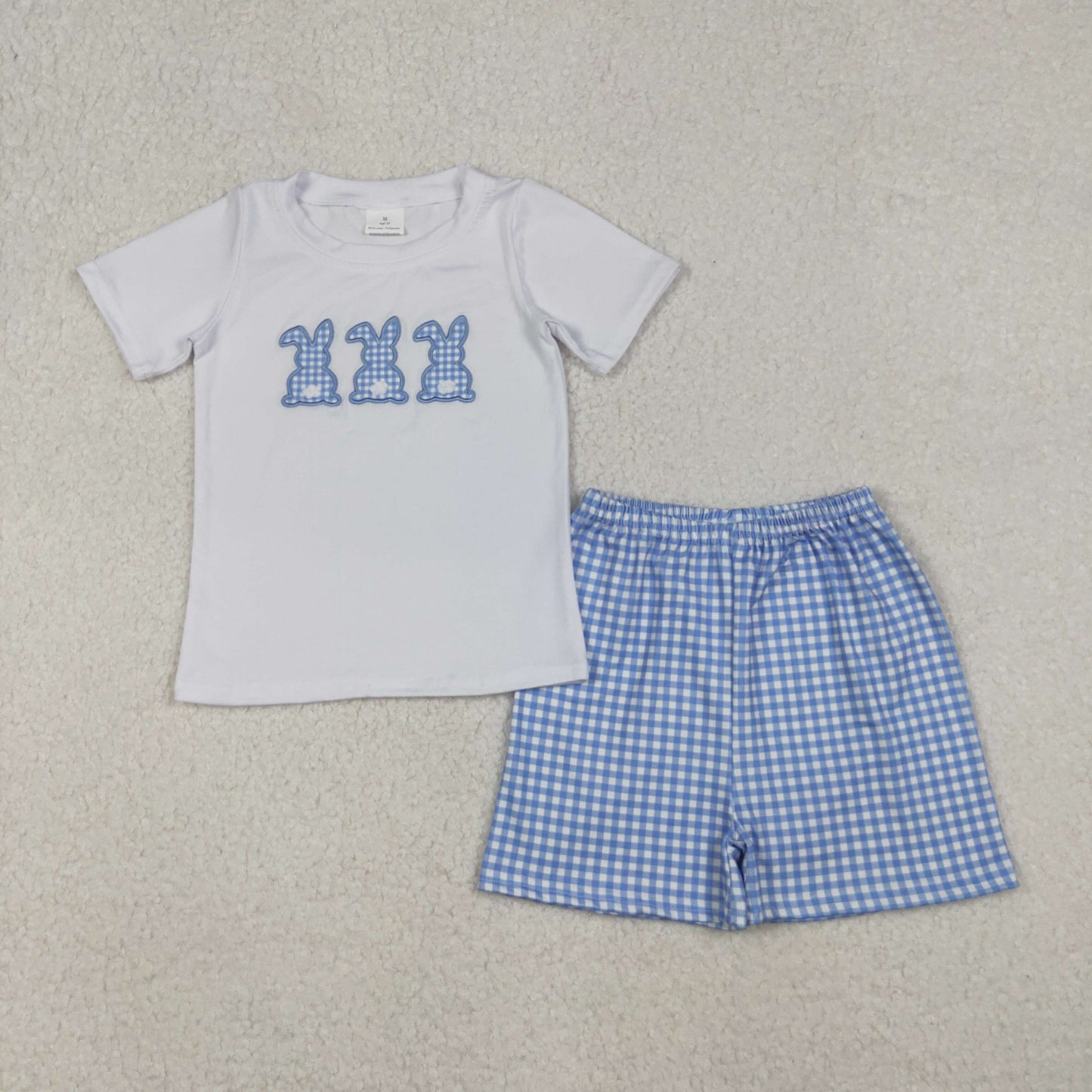 BSSO1123 Embroidery Baby Boys Easter Rabbits Shirts Checkered Shorts Clothes Set C10.23