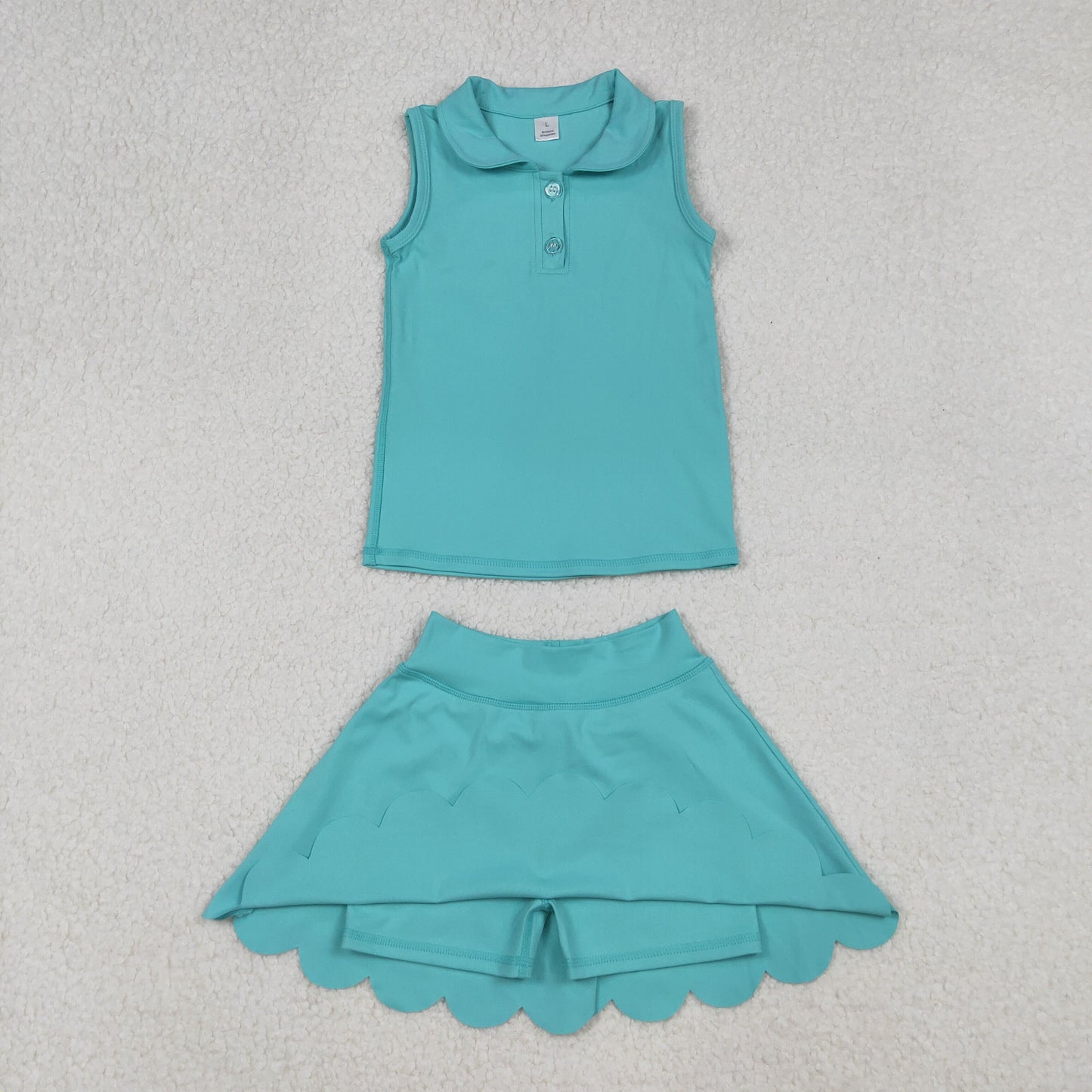 GSD2349 Baby Girls Aqua Sleeveless Button Top Skirt Yoga Set C9.18