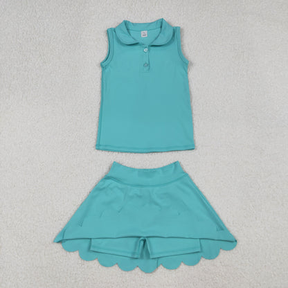 GSD2349 Baby Girls Aqua Sleeveless Button Top Skirt Yoga Set C9.18