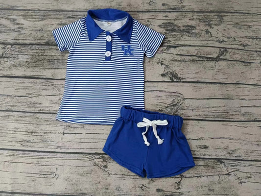 Baby Boys Blue Stripes UK Team Pullover Shirt Shorts Clothing Sets preorder(moq 3)