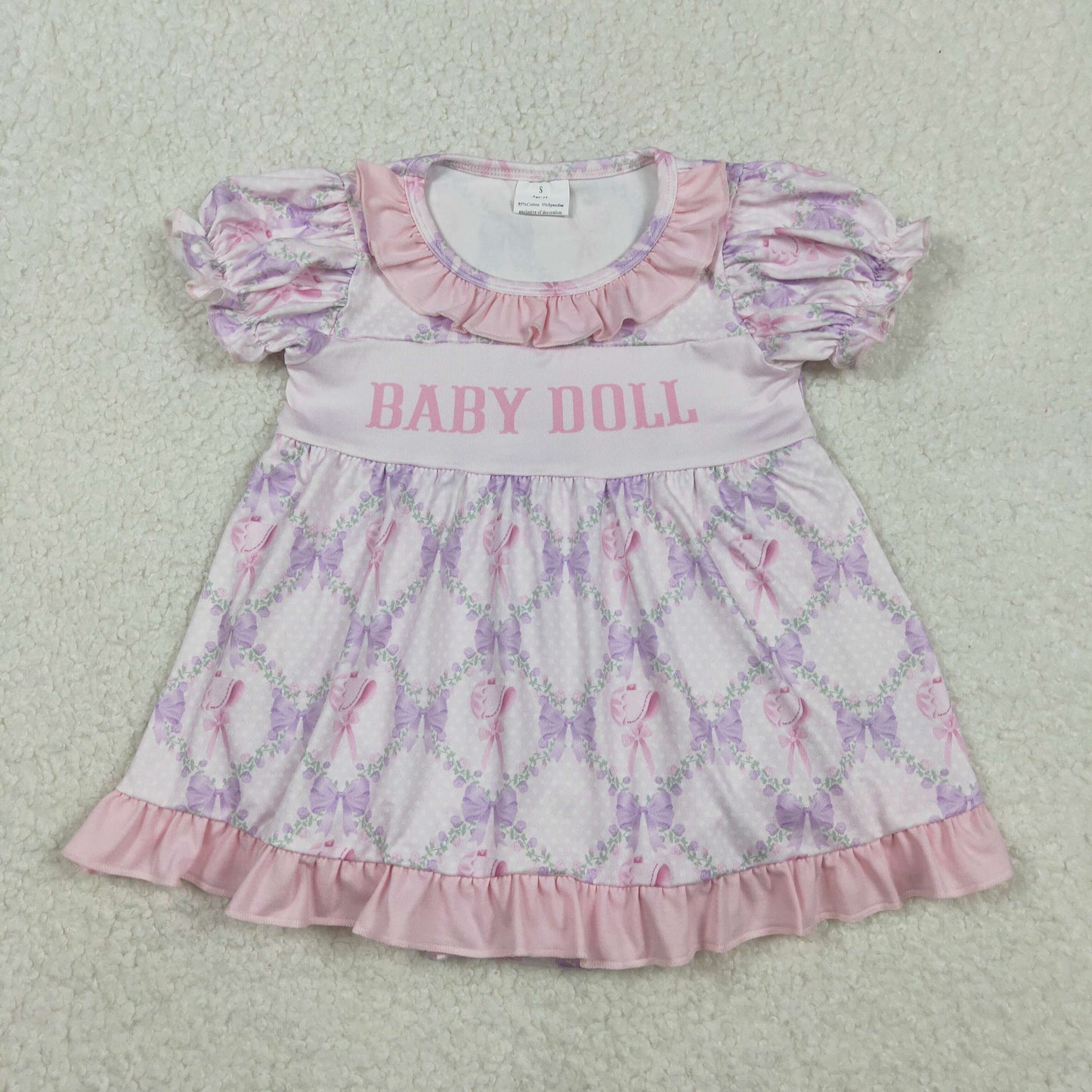 SR3291 Baby Girls Baby Doll Bows Flowers Checked Tunic Ruffle Bummier Romper C11.18