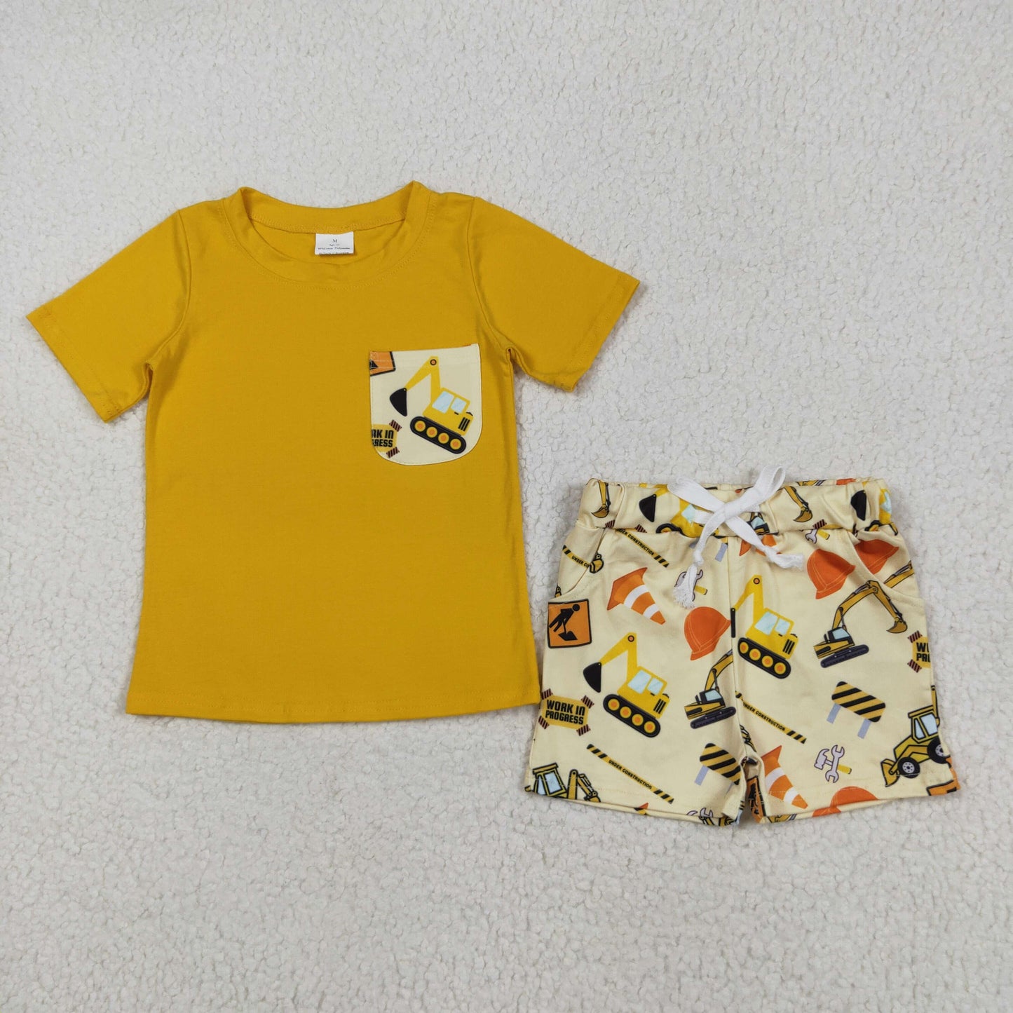BSSO0529 Baby Boys Tractor Pocket Tee Shirts Shorts Clothes Set 5.23
