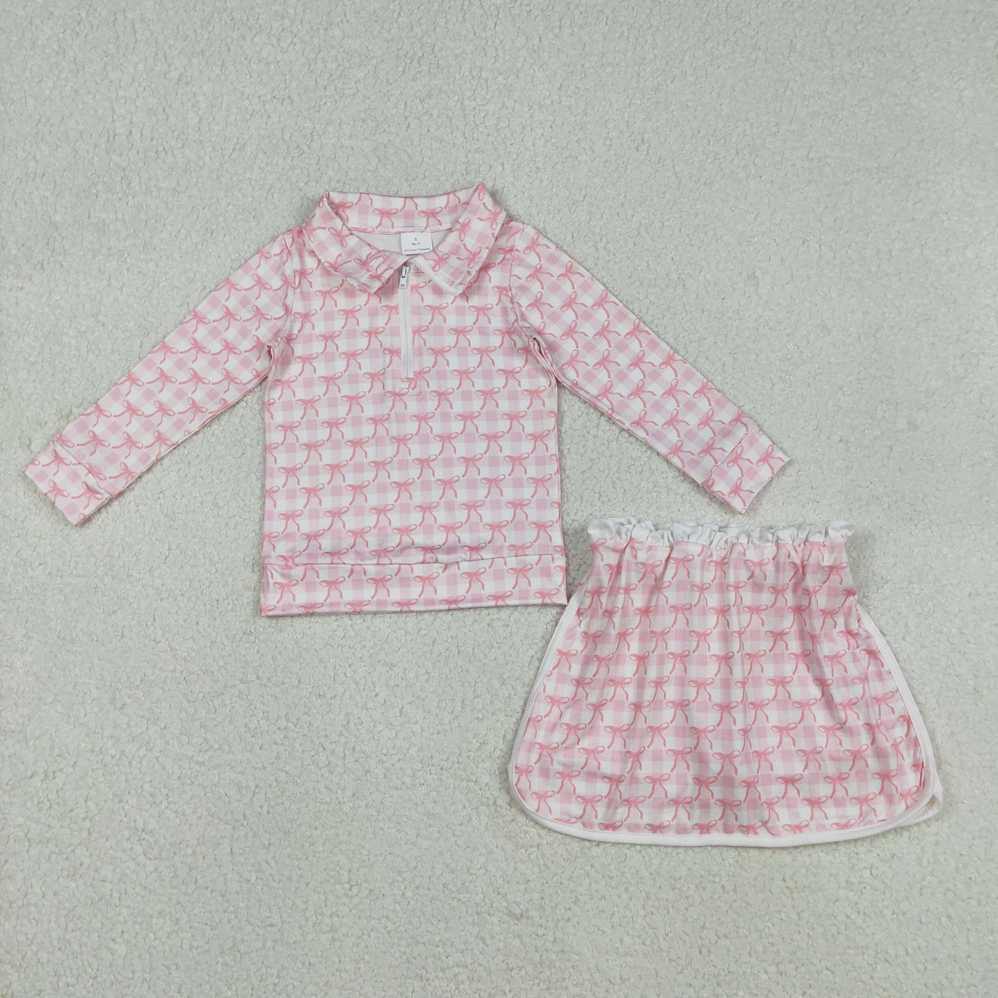 GLD1014 Baby Girls Pink Bows Zip Top Skort Bottoms Clothes Set C12.4