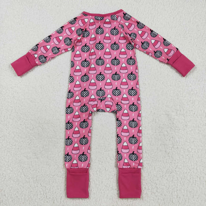 LR2467 Baby Girls Long Sleeves Plaid Pumpkins Candy Zipper Pant Romper C8.21