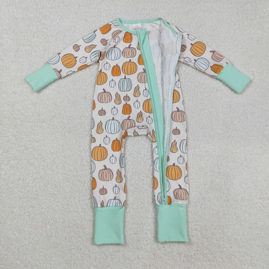 LR2565 Baby Boys Colorful Pumpkins Plaid Fall Zipper Footie Romper C8.29