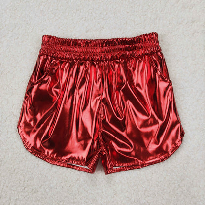 SS0415 Baby Girls Red Pocket Leather Elastic Bottom Shorts