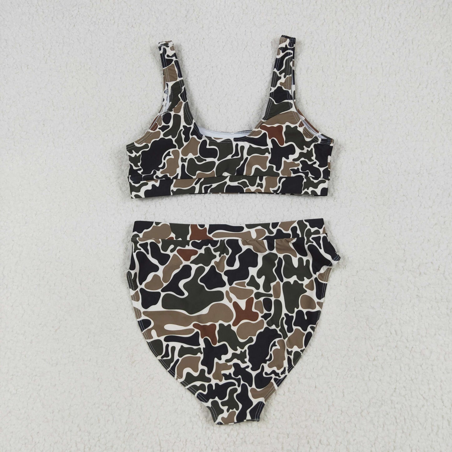 S0565 Adult Women Duck Brown Camo Top Bottom Swimsuits Set