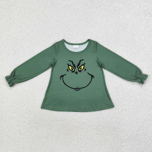 GT0610 Baby Girls Christmas Green Face Smile Tunic Tops