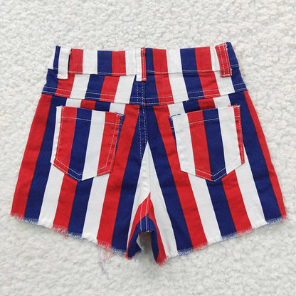 Sibling Baby Girls 4th Of July Stripe Denim Jeans Shorts 4.19