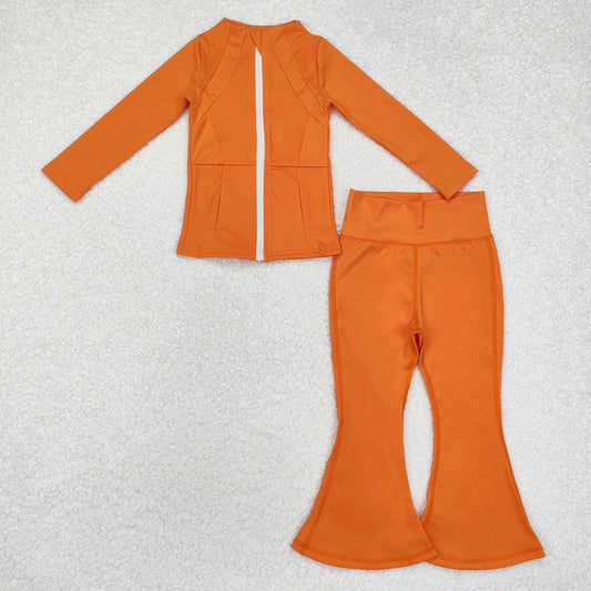 GT0825+P0684 Baby Girls Orange Yoga Active Wear Jackets Pants 2pcs Clothes Set