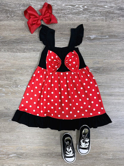 GSD0344 Baby Girls Black Bow Summer Knee Length Dres