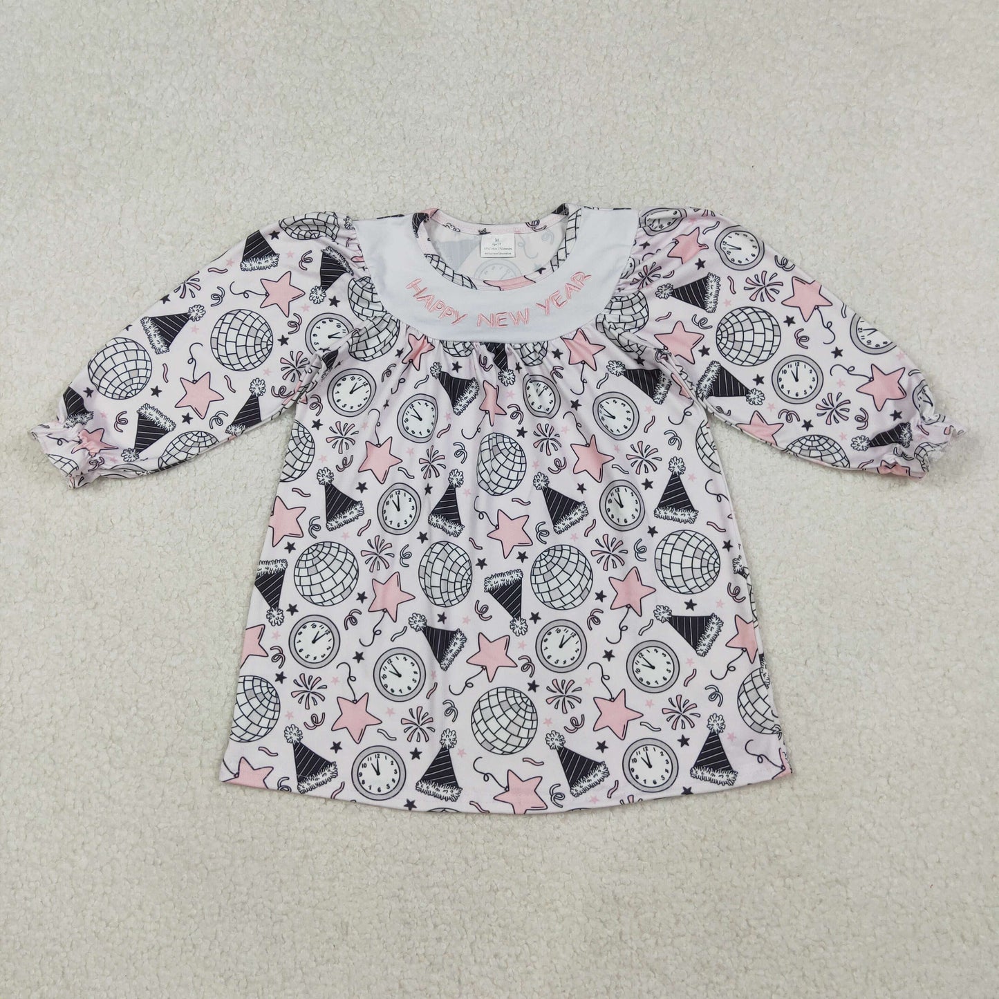 GLD1231 Baby Girls Long Ruffle Sleeves Happy New Year Knee length Dress C10.17