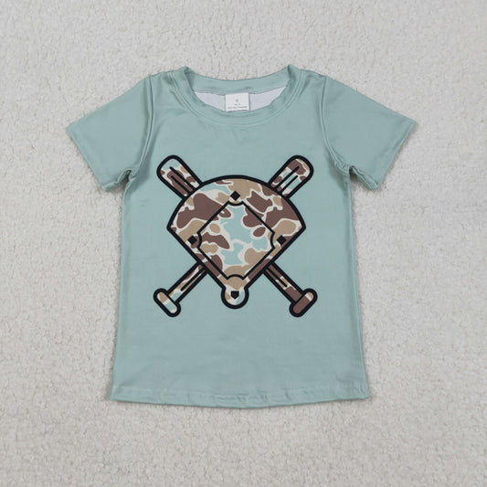 BT1422 Baby Boys Aqua Short Sleeve Camo Baseballs Team T-shirts Top C11.12