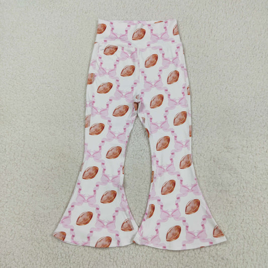 P0780 Baby Girls Pink Bow Footballs Plaid Bell Bottom Yoga Pants C8.23