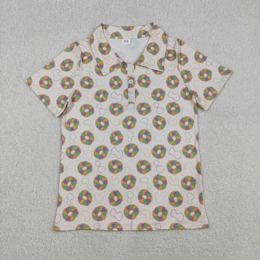 BT1453 Adult Men Mardigras Donuts Plaid Button Polo Shirts Top C11.28