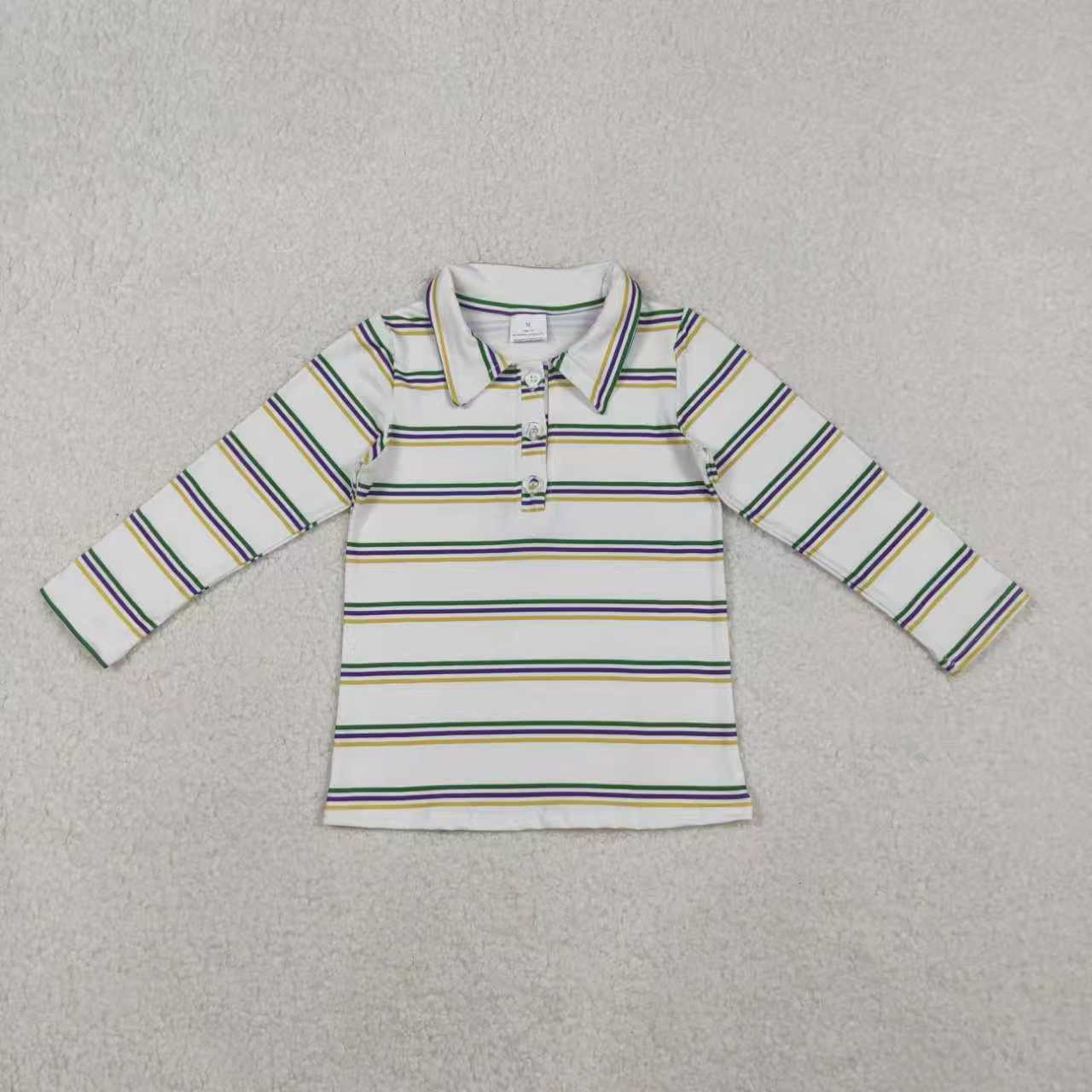 Sibling Baby Boys Girls Mardigras Stripe Button Knee Length Dresses Polo Shirts Top C11.1
