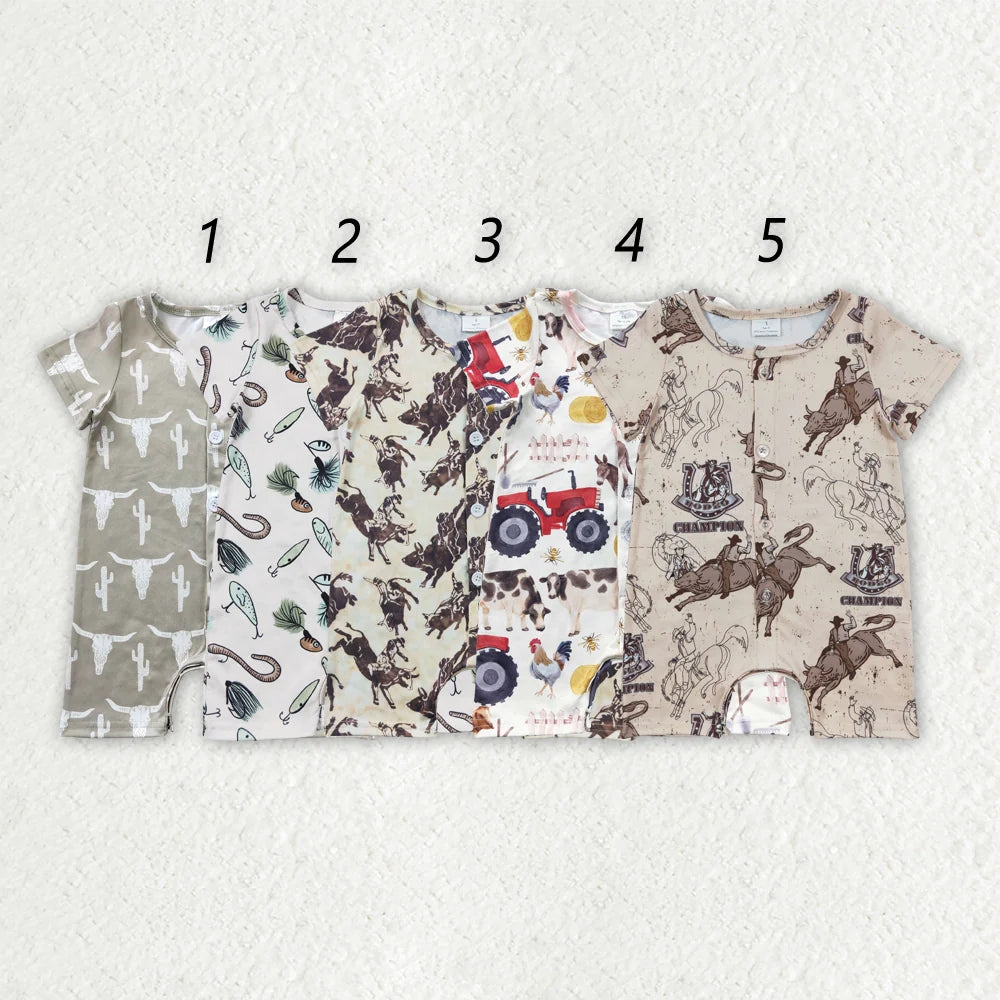 Sibling Baby Boys Western Buttons Summer Rompers 4.16