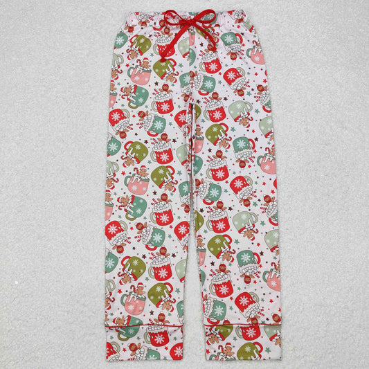 P0601 Adult Women Christmas Cups Gingerbread Bottom Pants Pajamas