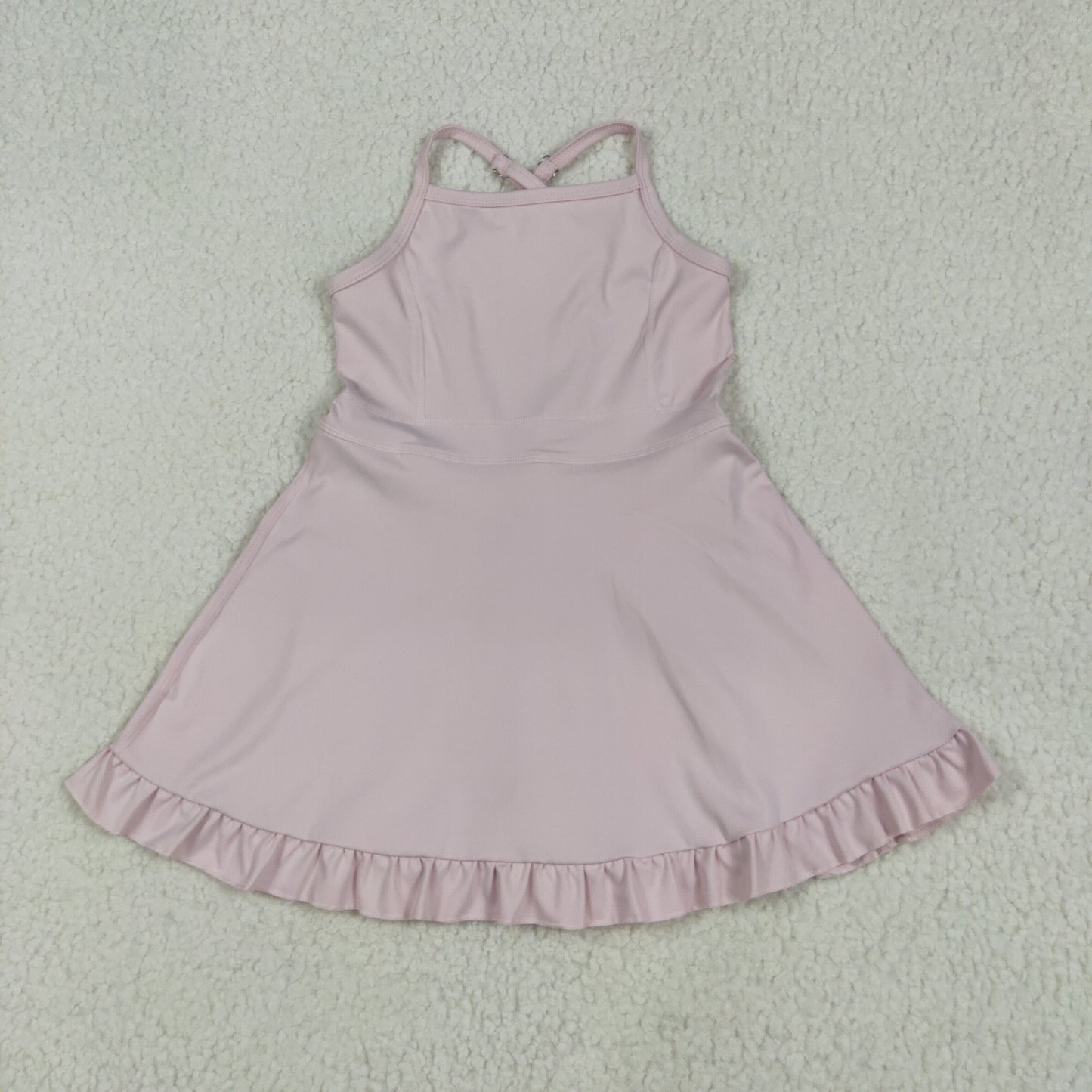 S0553 Baby Girls Pink Knit Knee Length Active Wear Dress