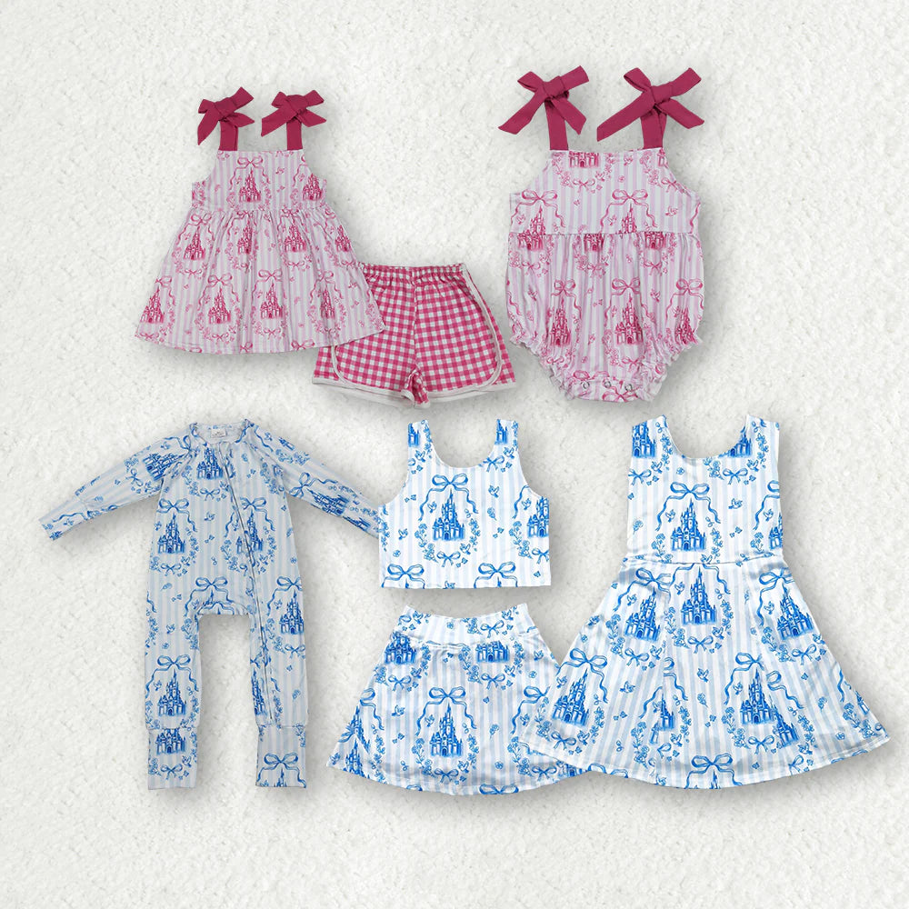 Sibling Castles Bows Checked Clothes Sets Knee Length Dress Rompers C12.2