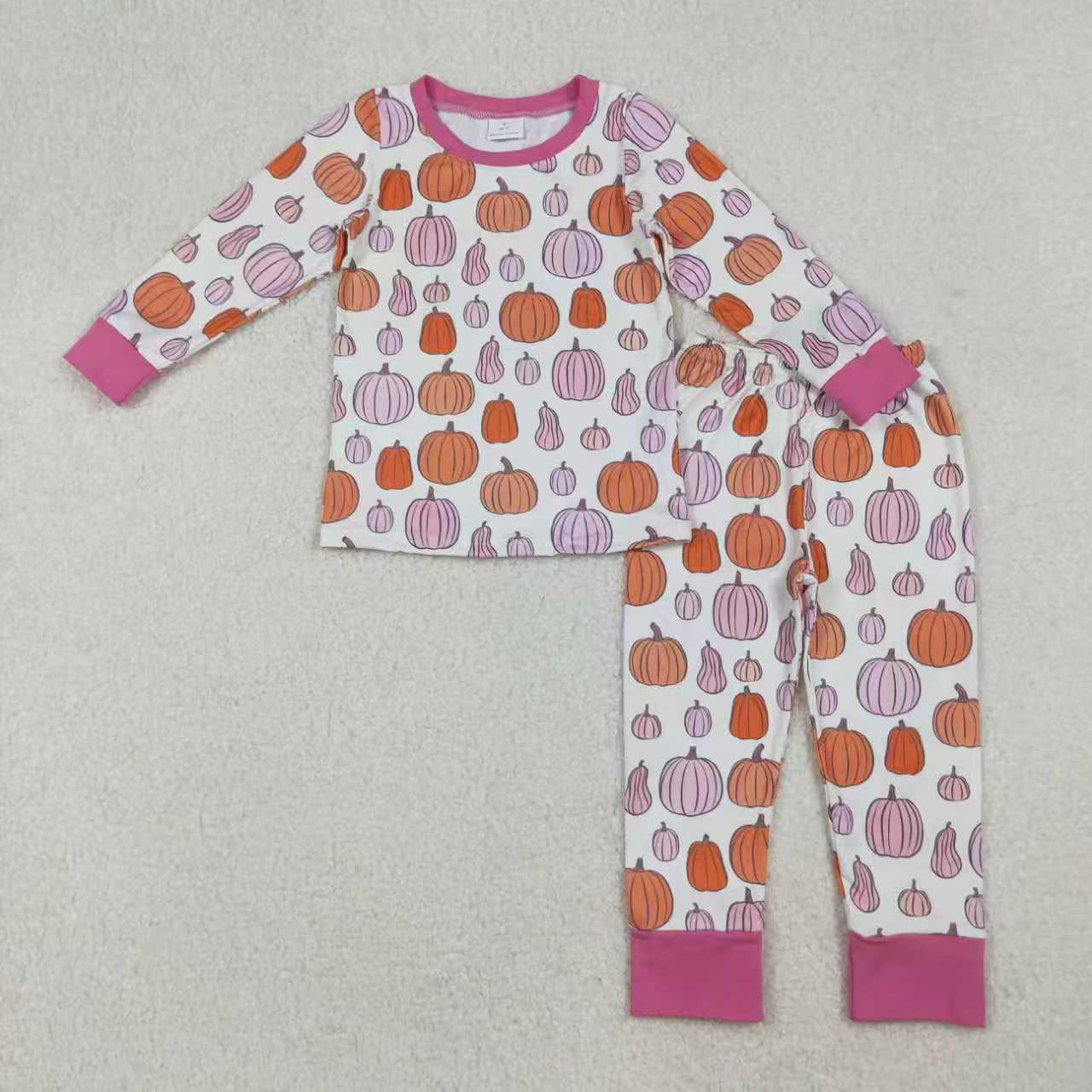 Sibling Baby Girls Pink Pumpkins Fall Pajamas Sets Ruffle Zipper Footie Rompers C10.9
