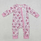 LR1608 Baby Infant Girls Pink Dots Bows Zip Bamboo Romper