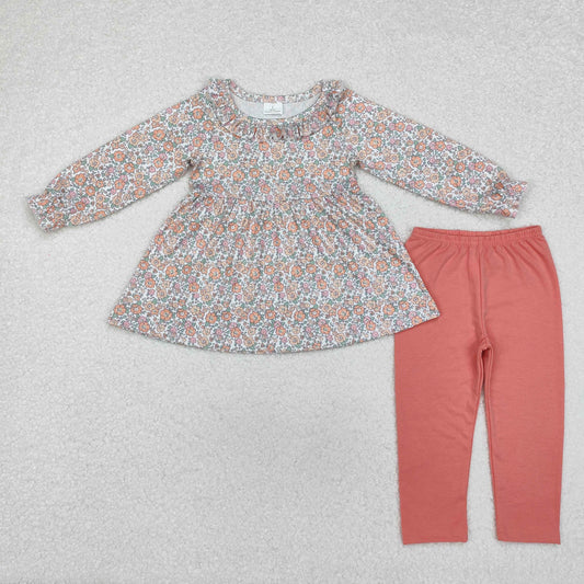 GLP1388 Baby Girls Pink Flowers Tunic Top Legging Clothes Set