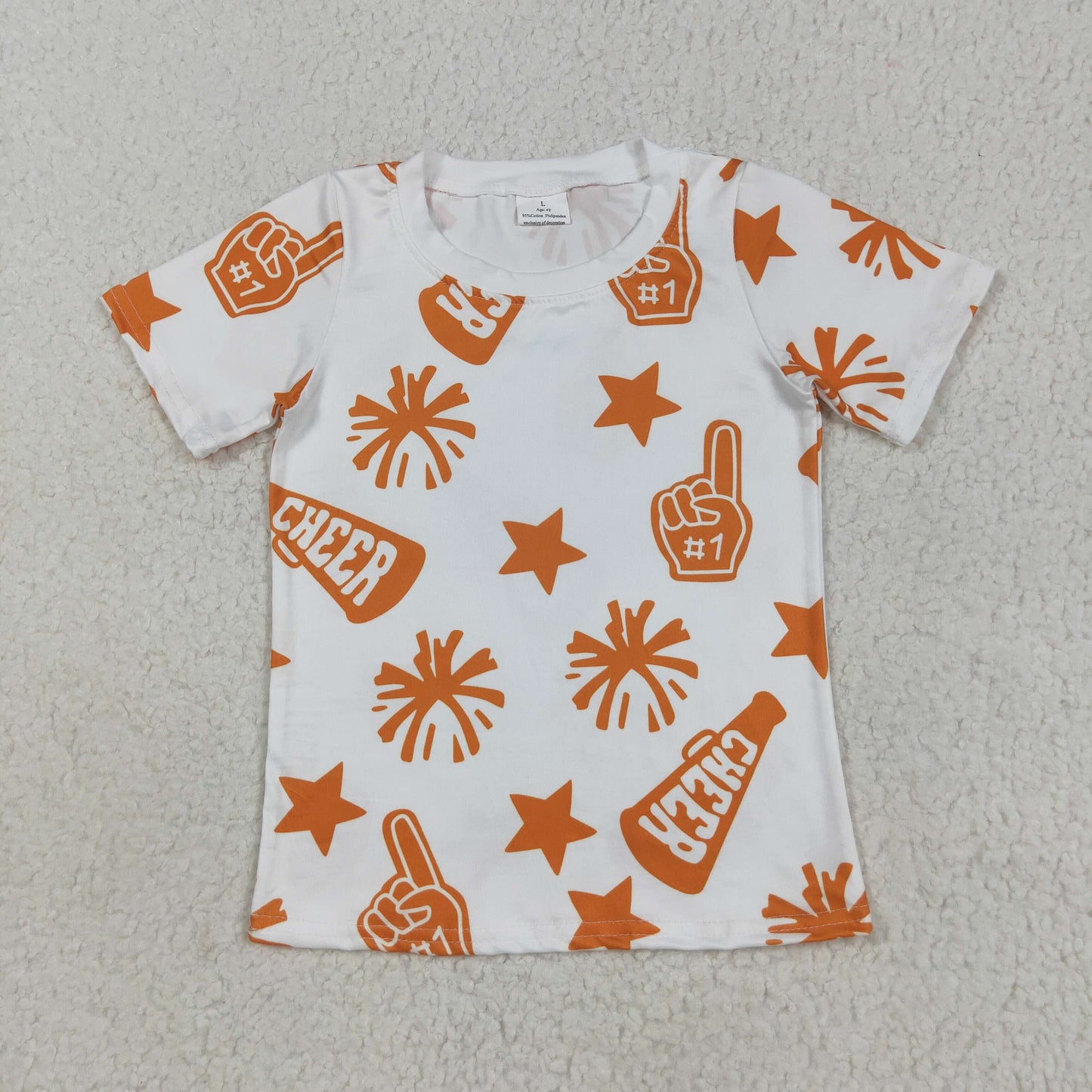 GT1090 Baby Girls Short Sleeves Orange Cheer Stars Team Tee Shirts Top 7.19