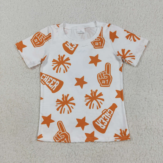 GT1090 Baby Girls Short Sleeves Orange Cheer Stars Team Tee Shirts Top 7.19