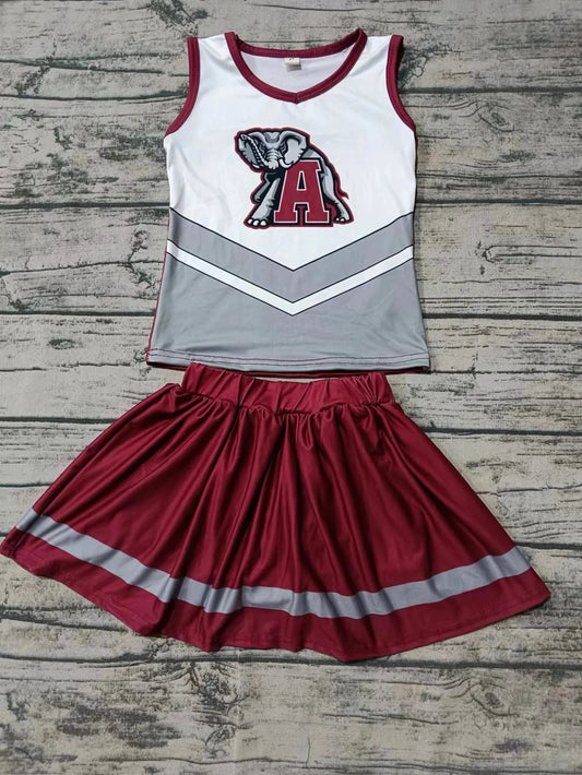 Baby Girls Elephant Cheer Team Top Skirt Clothes Sets preorder(MOQ 3)