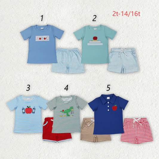 Sibling Embroidery Baby Boys Top Shorts Back To School Clothes Sets 6.19