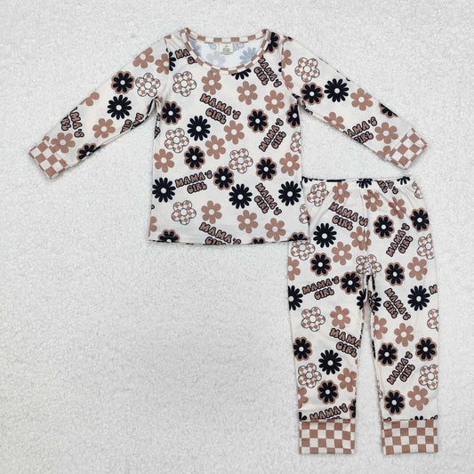 GLP1984 Baby Girls Mama's Girl Flowers Top Pants Bamboo Pajamas Clothes Set