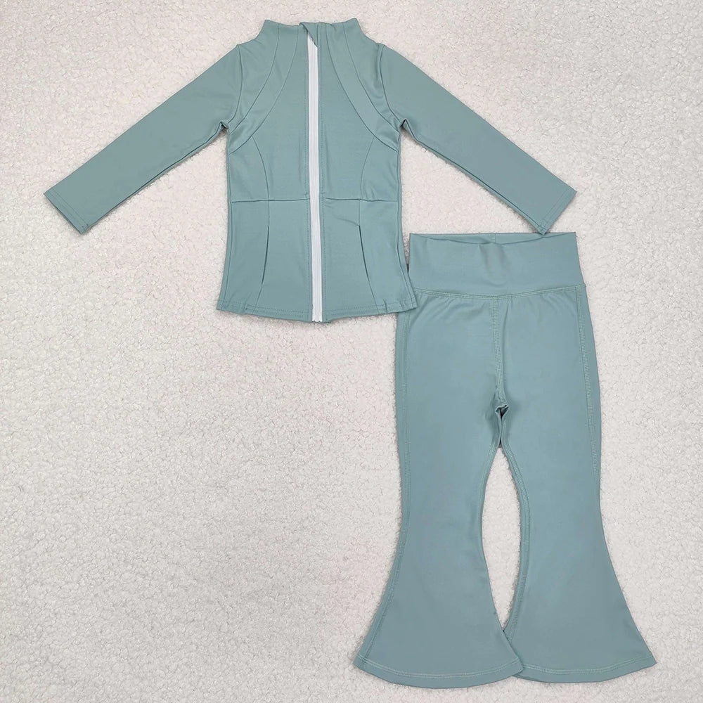 8 Colors Sibling Baby Girls Yoga Active Wear Jackets Pants 2pcs Work Outfits Sets 4.16