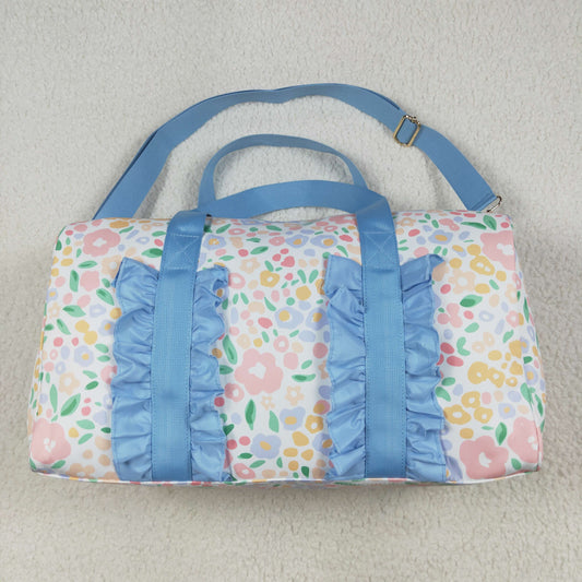 BA0292 Blue Ruffle Colorful Leopard Print Gym Duffle Bag 7.7