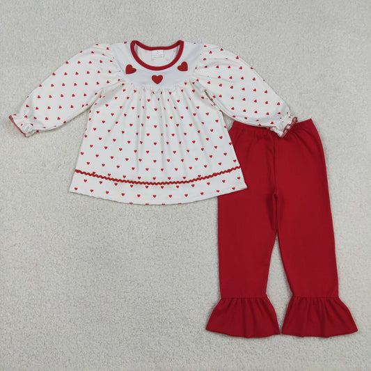 GLP3039 Embroidery Hearts Baby Girls Hearts Tunic Ruffle Pants Valentines Clothes Set C12.16